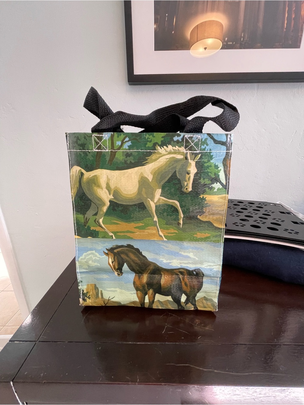 Horse Print Reusable Tote Bag - Green & Brown